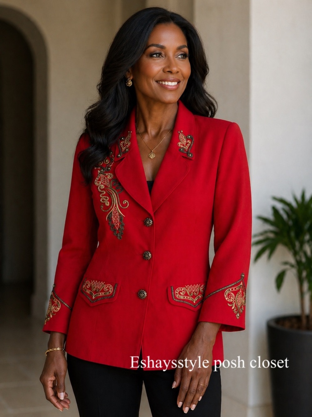 Vintage Embroidered Red Women's Blazer Jacket